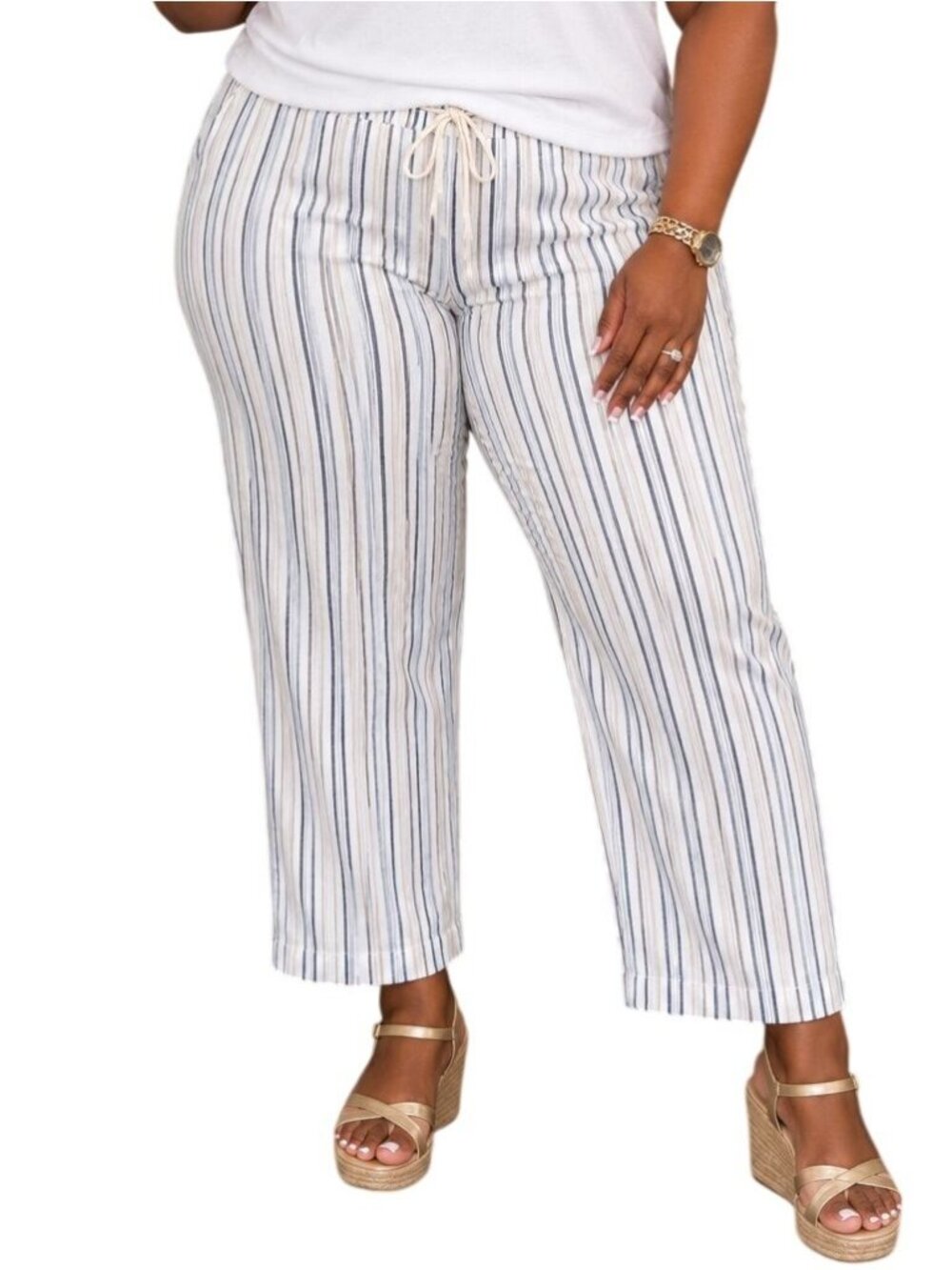 Valerie Stevens Size Large Pants Casual Drawstring Black & White Striped Lounge
